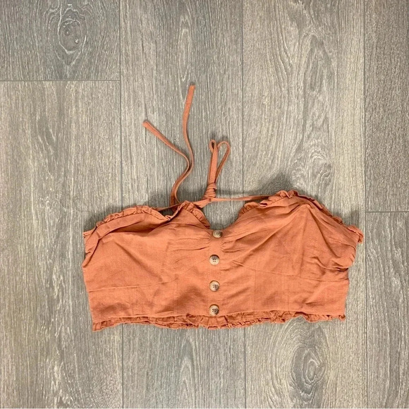 Fashion Nova Heads Up Linen Halter Top Cropped Linen blend Camel Size XL - Picture 5 of 13